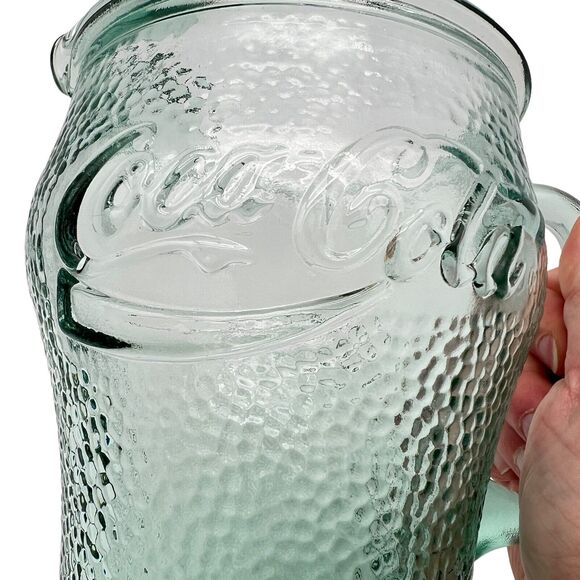 Coca Cola Pitcher 64 oz Fluted Ice Spout Vintage 70s Green Heavy Pebbled Glass - Picture 7 of 11